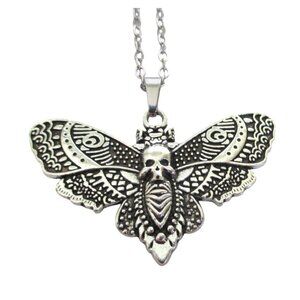 New Moth Skull Pendant Necklace On 20" Stainless Chain Gothic Jewelry Gift